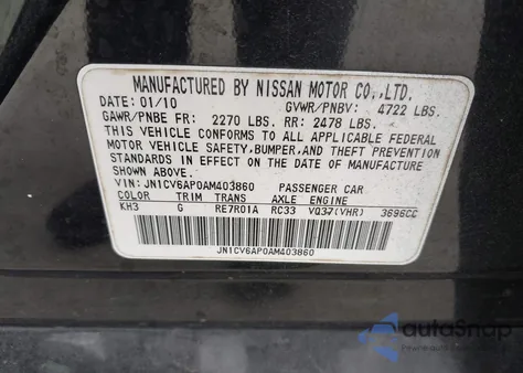 2010 Infiniti G37 Journey from USA, damaged, VIN JN1CV6AP0AM403860